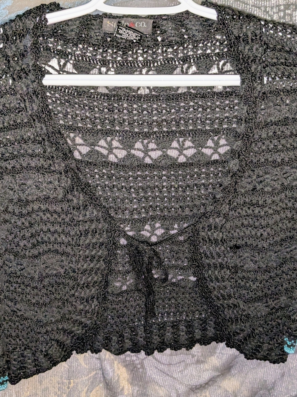 Women’s Black Crochet Open Front Sweater